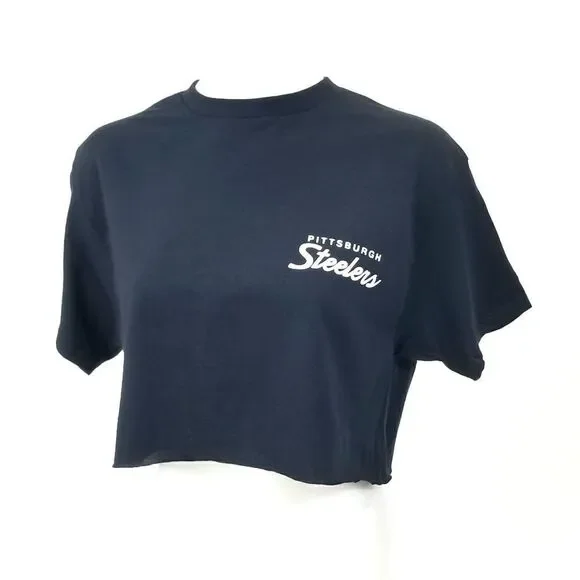 Pittsburgh Steelers Double Script Retro Logo NFL "Cropped" Crop Top Football Tee - Picture 3 of 6
